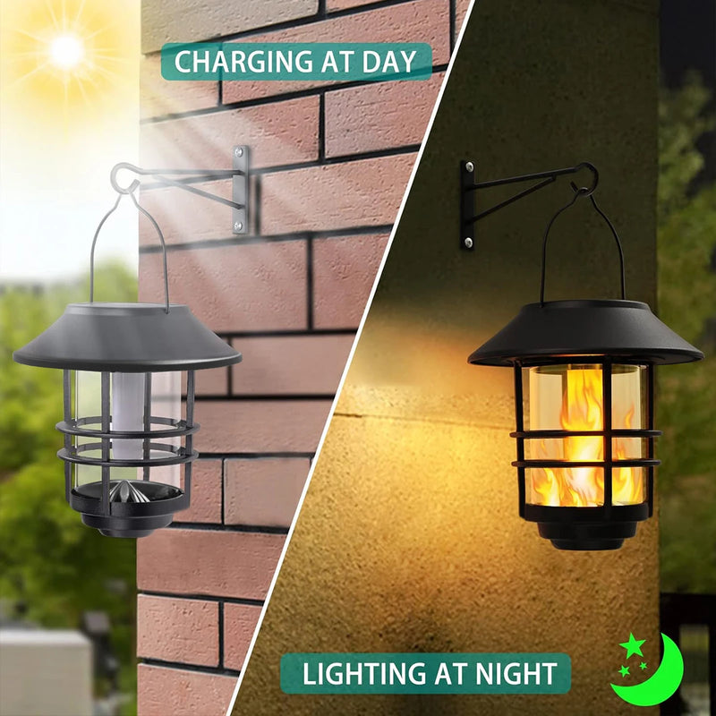 Flammora Solar Hängeleuchte mit Flammeneffekt | IP65 Wasserdicht | Edelstahl & Glas | Für Garten, Zaun & Terrasse