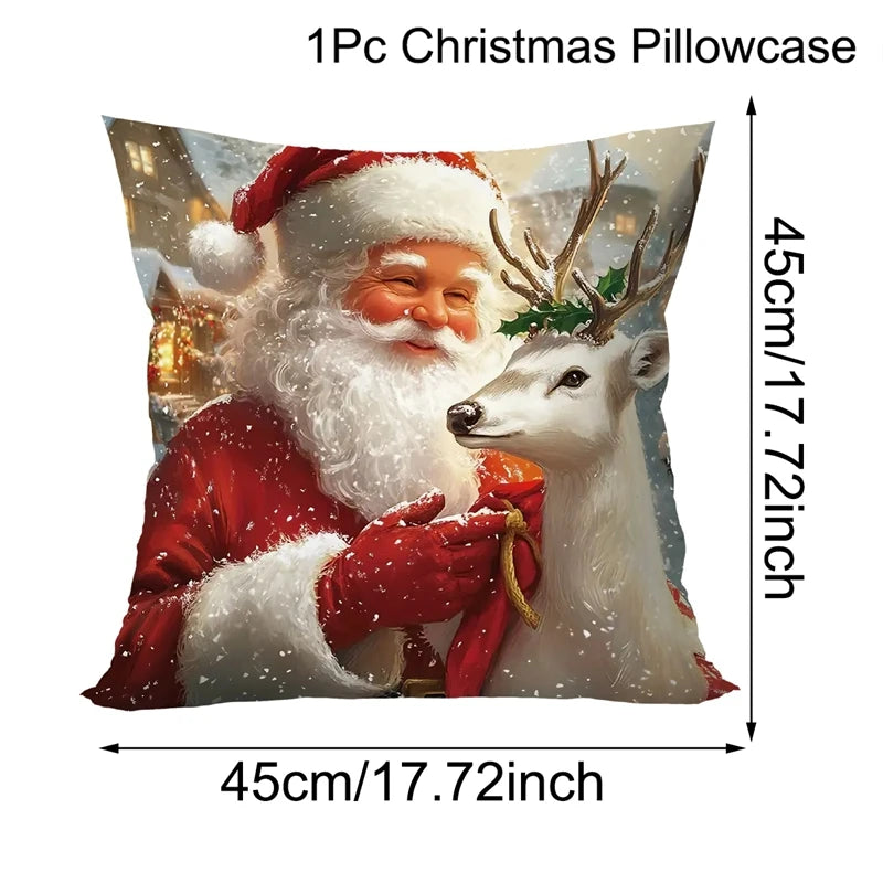 Winterglanz | Weihnachts-Kissenbezüge | Santa · Schneemann · Rentier | 45 × 45 cm | Festliche Sofadeko für Wohnzimmer & Schlafzimmer