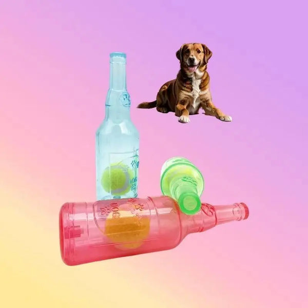 Hundespielzeug BounceBottle | Quietscht & Springt | TPR-Gummi mit Tennisball-Design | Für Kleine bis Große Hunde
