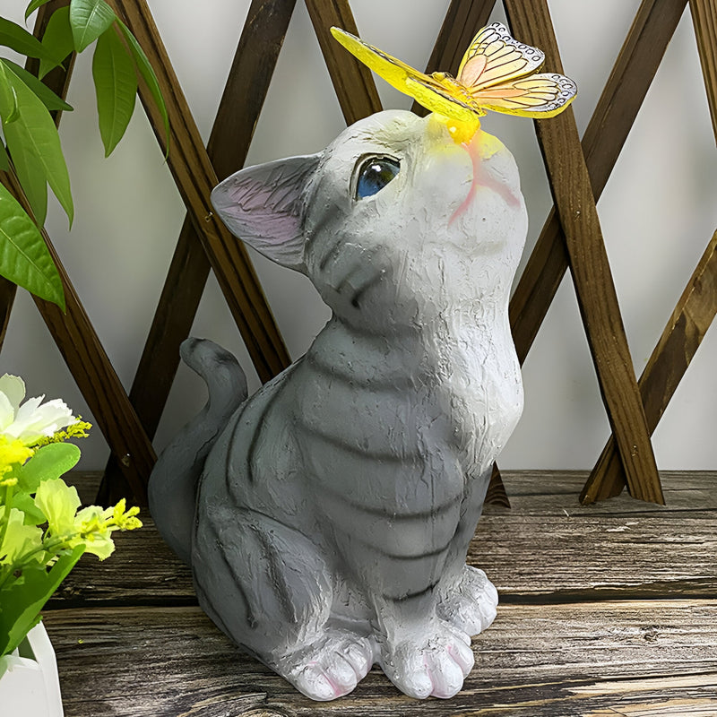 Lichtpfote Solar-Gartenfigur Katze mit LED | Wetterfest & Handgefertigt | Warmweißes Licht