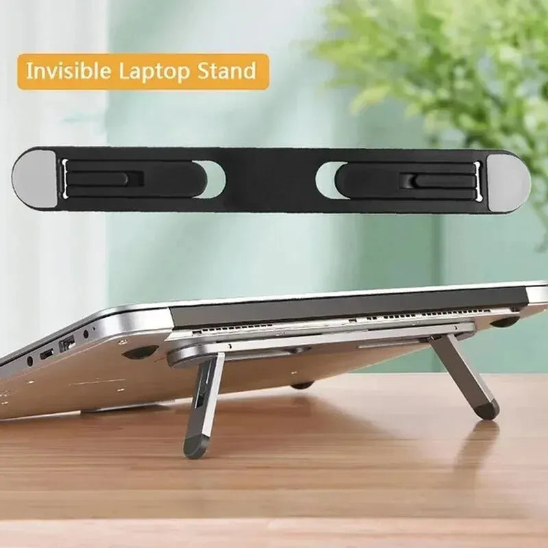 ELEVAGO Laptop-Ständer | Selbstklebend & Faltbar | Ultrakompakt für unterwegs | 21,5 cm | Schwarz