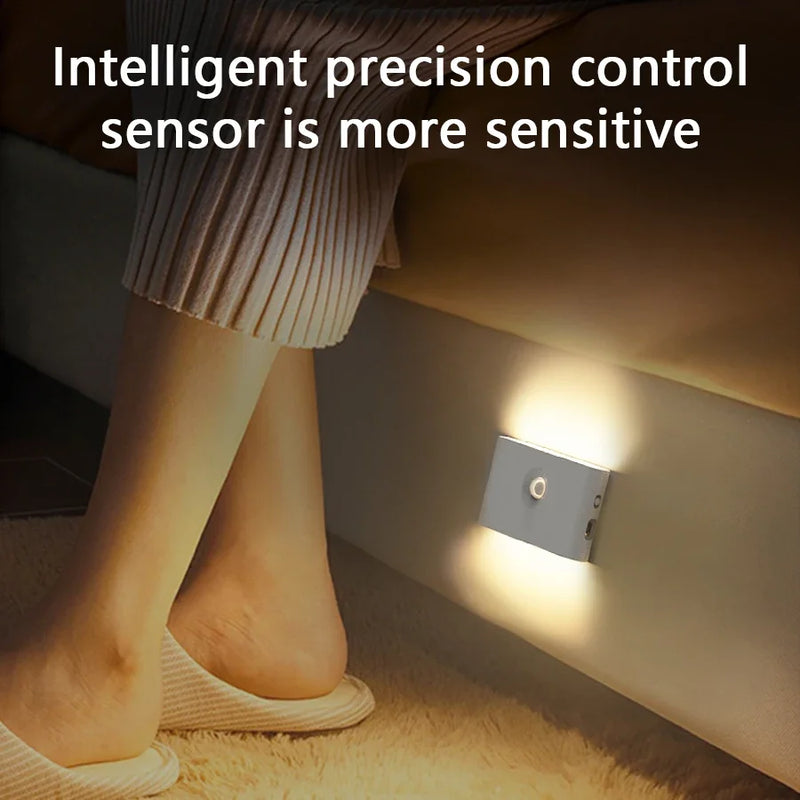 LED Nachtlicht LumoSense | Wiederaufladbares Bewegungsmelder-Licht | Beidseitige Ausleuchtung für Schlafzimmer, Flur & Schrank