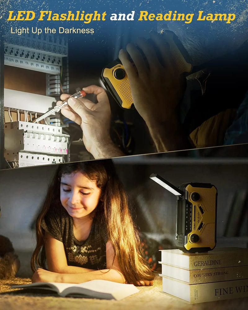 Alertino Notfallradio mit 4-fach Stromversorgung | 3000 mAh Powerbank | LED-Taschenlampe, Leselicht & SOS-Alarm
