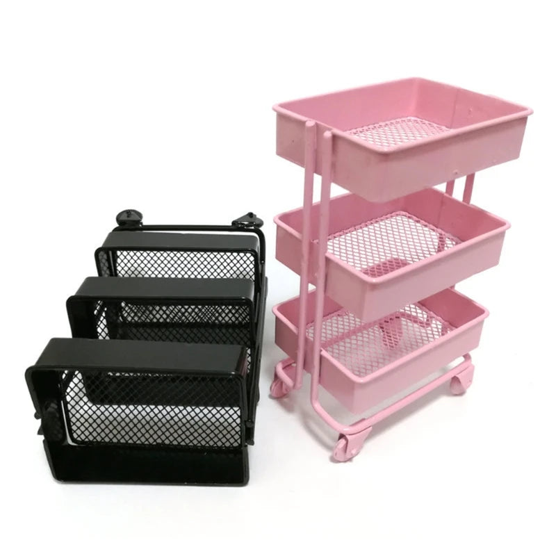 Mini-Regal TinyTrolley | Puppenhaus Deko mit Rollen | 3 Ebenen | Metall | Für Bücher & Accessoires
