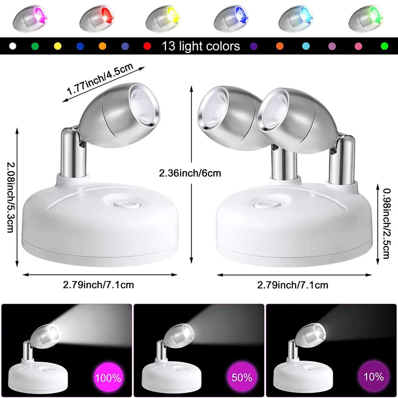 LumiFlex Spotlights | 2er Set Kabellose LED Spotlights mit Fernbedienung | RGB Farbwechsel & Timer | Drehbar für Bilder, Schränke & Wände