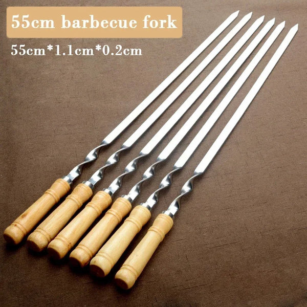 GrillSpear Grillspieße 55 cm | Set aus 6 | Edelstahl mit Buchenholzgriff | Extra Lang & Hitzebeständig
