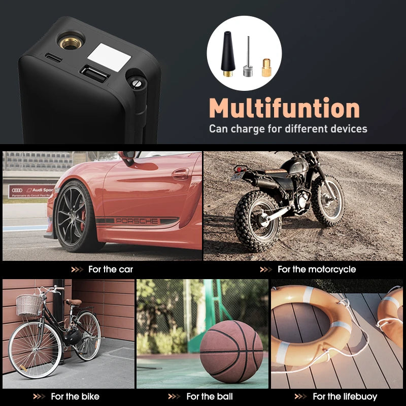 Luftkompressor AIRTORO | Wiederaufladbar & Kabellos | Für Auto, Fahrrad & Bälle | Mit Powerbank-Funktion