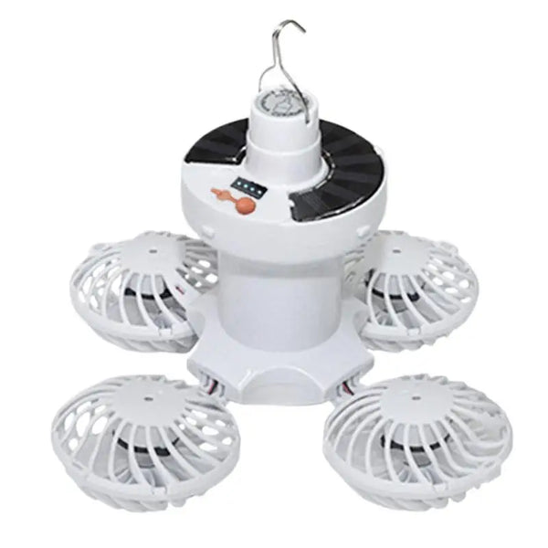 Ventolux Solar Campinglampe mit Ventilator | Faltbar & Tragbar | 3 Windstufen & LED-Beleuchtung | Für Zelt, Terrasse & Outdoor