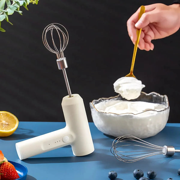 MIXORA Elektrischer Handmixer | 3 Geschwindigkeiten | Tragbar & Wiederaufladbar | 2 Aufsätze