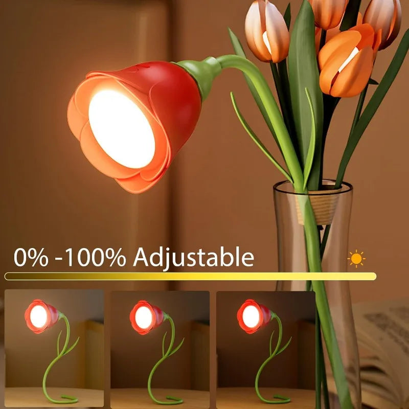 Lunafleur | Wiederaufladbare LED Rosenlampe | Dimmbar & Flexibel | 3 Lichtfarben mit Helligkeitsspeicher | Kreatives Nachtlicht & Geschenkidee für Frauen