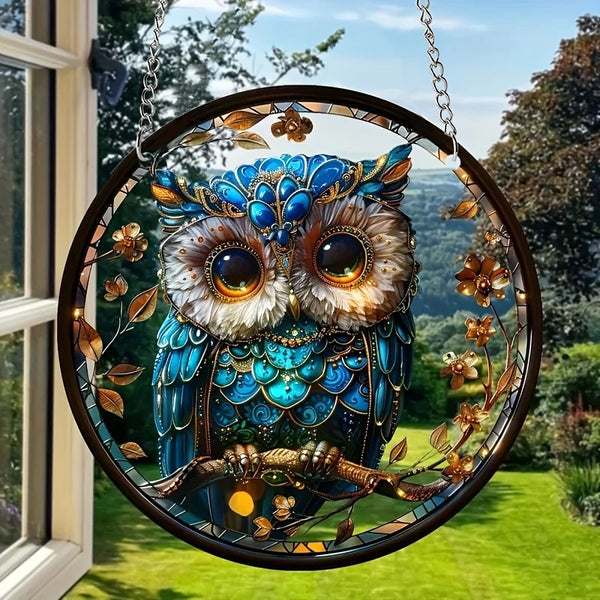 Acryl Sonnenfänger LumoOwl | 15 cm Rund | Eulen-Dekor | Fenster- & Wandanhänger | Geschenkidee