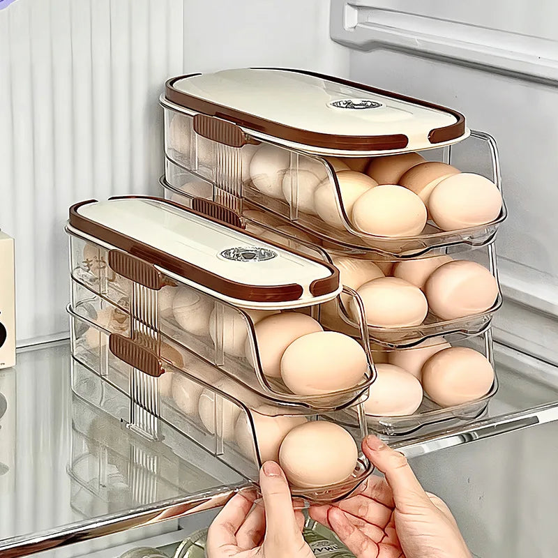 RollEgg Max | Automatischer Eierhalter für den Kühlschrank | Stapelbarer Eier-Organizer aus Klarsicht-Kunststoff