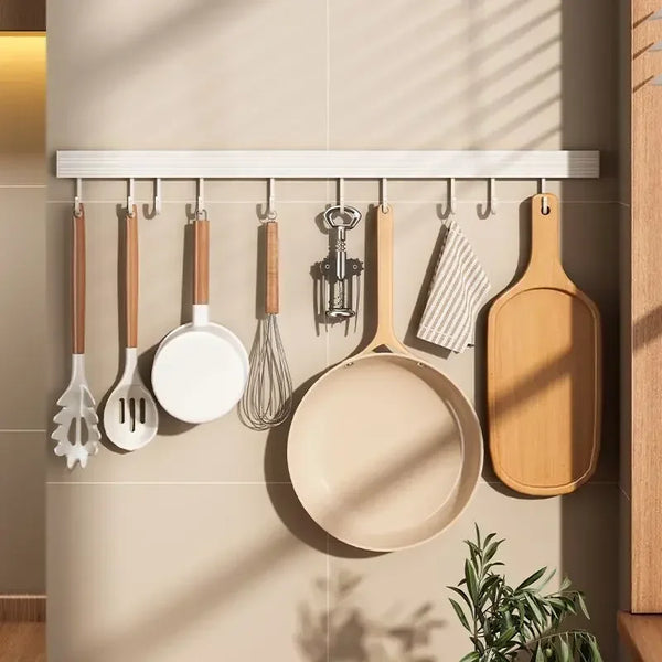 Wandregal KüchenMeister Flex | Ohne Bohren | Mit Haken & Löffelhalter | 30/40/50 cm | Organizer aus Space-Aluminium