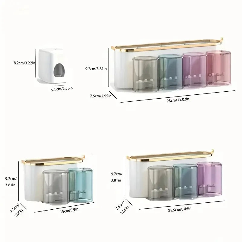 Zahnbürstenhalter Dentavio WallSet | Mit Becherhalter & Zahnpastaspender | Wandmontage | Für 2–4 Personen