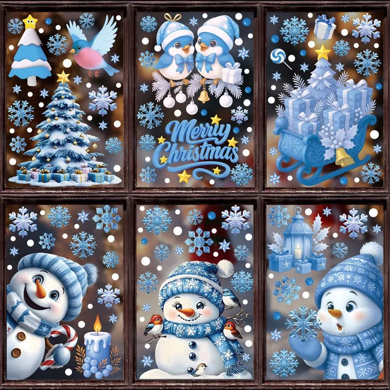 Frostella | Weihnachtliche Fensteraufkleber | Schneemann, Weihnachtsmann & Schneeflocken | Wiederverwendbar & rückstandsfrei | Für Glas & Spiegel