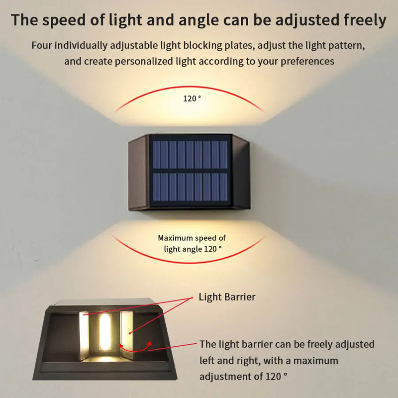 SolarLuxe Beam | LED Solar-Wandleuchte | Up & Down Licht | IP65 Wasserdicht | Verstellbarer Lichtwinkel | Für Garten & Fassade