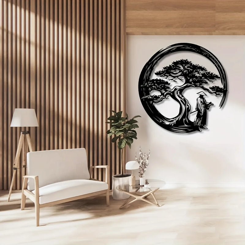 ZENORA Metall Wanddeko Bonsai | Japanisches Design mit Torii & Enso | 40 × 40 cm