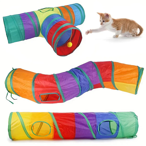 Katzentunnel MiauMaze FlexiPlay | Faltbarer Spieltunnel für Katzen | Raschelndes Spielzeug mit Seiteneingang | Atmungsaktiv & Indoor geeignet