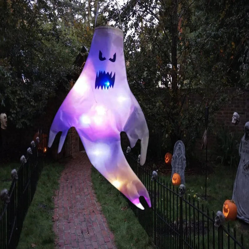 Halloween Geisterlichter SpookyGlow | LED Hängedeko Outdoor | Mit Leuchtgesichtern | Großformat