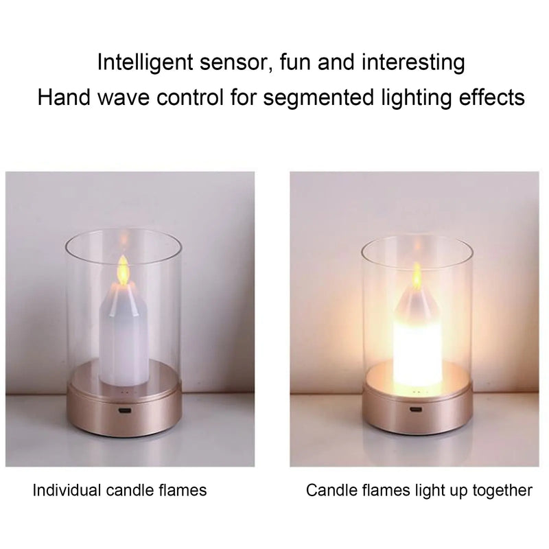 AuraFlame LED Kerze | Gestensteuerung & Stufenlos dimmbar | USB wiederaufladbar | Warmlicht 2400K | 8,5 × 8,5 × 13 cm
