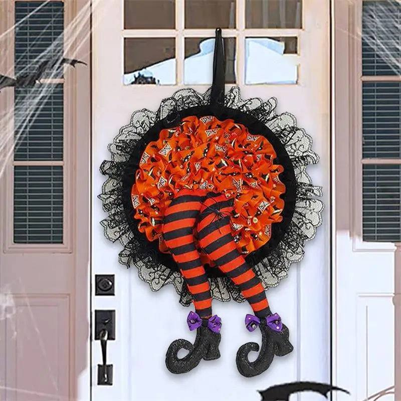 HexaDoor | Halloween Türkranz | Hexenhut & Beine | Lila-Orange | Partydeko