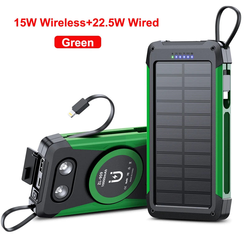 Voltaris MagCharge Solar Powerbank 10000mAh | Magnetisches Wireless Charging | 22,5W Schnellladefunktion | Mit Kabel & Taschenlampe | Für iPhone, Samsung & Co.