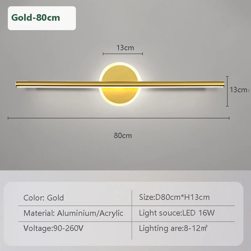 LED Wandleuchte LineaLux | Schwarz & Gold | 40/60/80 cm | Warm-, Kalt- & Dreifarb-Licht | Moderne Spiegel- & Wandbeleuchtung