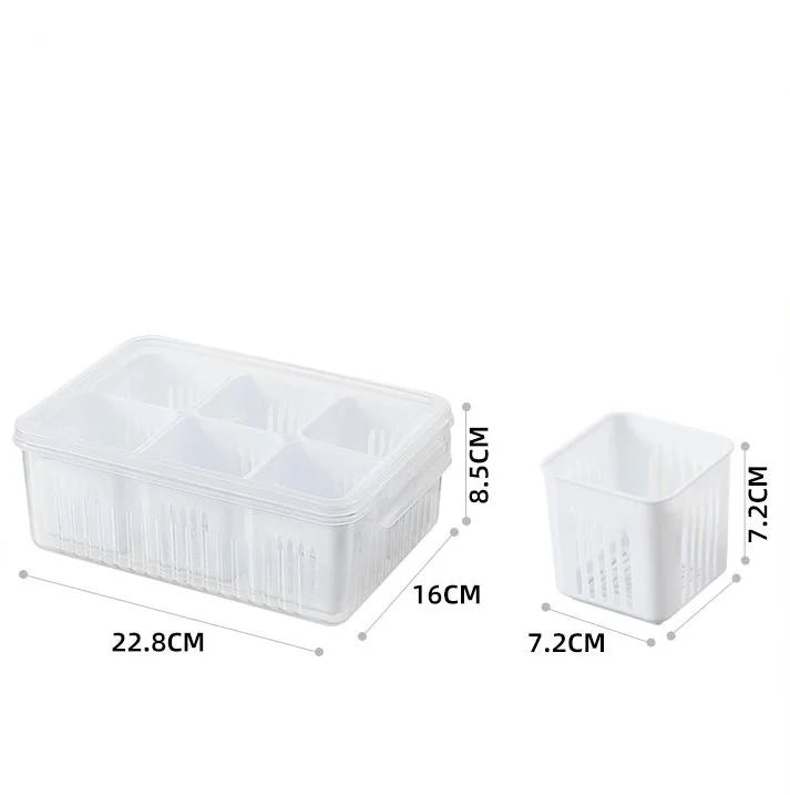 Kitchero FreshBox Frischhaltebox mit Abtropfeinsatz | 4-teiliges Modulsystem | Transparent & Stapelbar | 22,8x16x8,5 cm