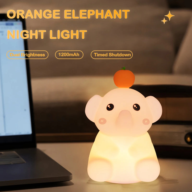 EleLumo Kinder Nachtlicht Elefant | Weiches Silikon | Dimmbar & Timer | Wiederaufladbar