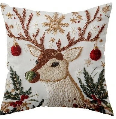 Weihnachtliche Kissenbezüge NordGlanz | Santa, Schneemann, Rentier & Tannenbaum | Hochwertiger Polyester | Waschmaschinenfest