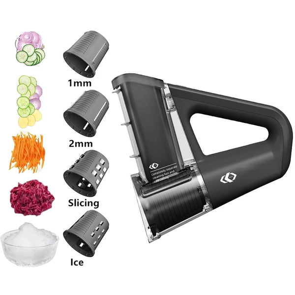 Küvolta SlicePro 40W Elektrische Käsereibe & Gemüseschneider | 4 Schneideeinsätze | Kompakt & kraftvoll