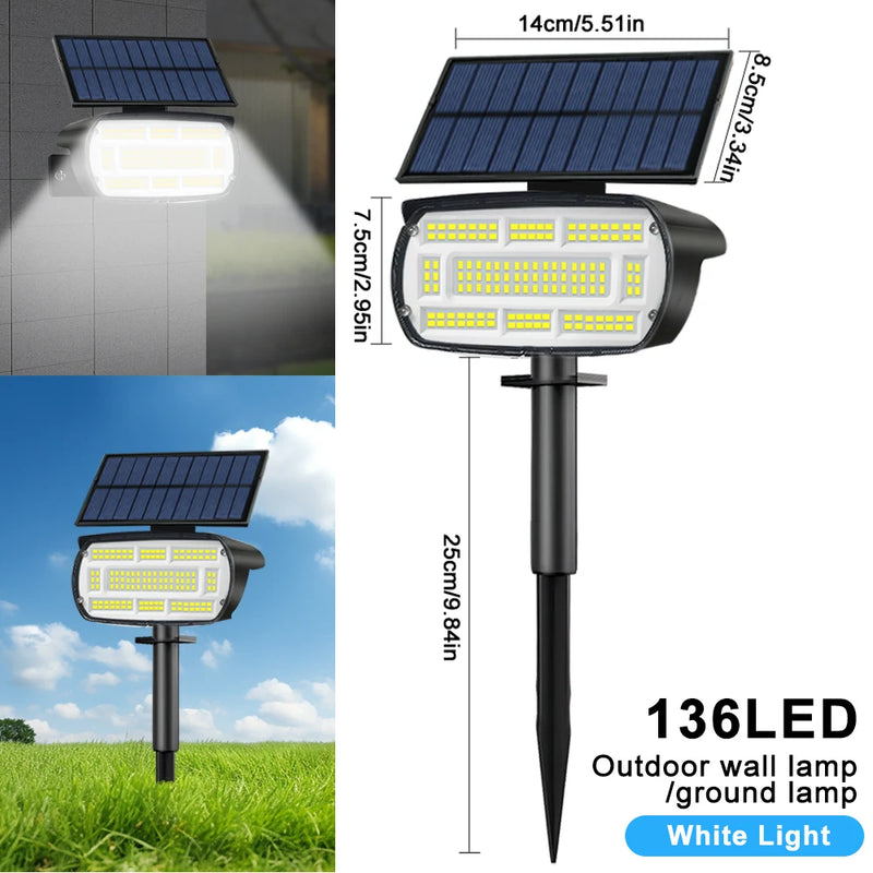 Solarstrahler Heliora 136LED | Ultrahell & wetterfest | IP65 Garten-Spot mit 3 Helligkeitsmodi & 215 ft² Leuchtbereich
