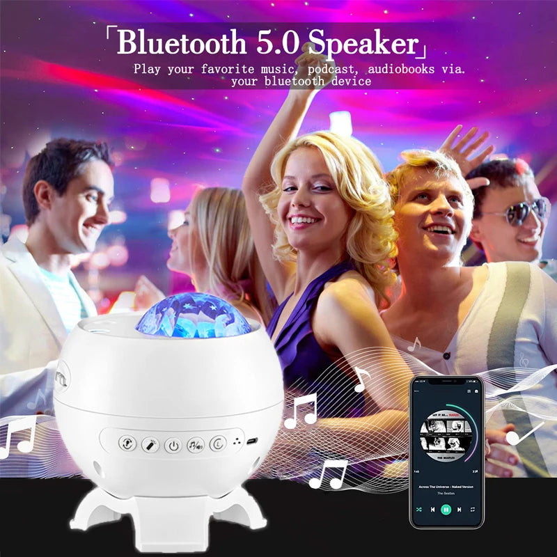 Auroria Polarlicht-Projektor | 3-in-1 Aurora, Sterne & Mond | Bluetooth Lautsprecher & Weißes Rauschen | 360° Galaxy Nachtlicht