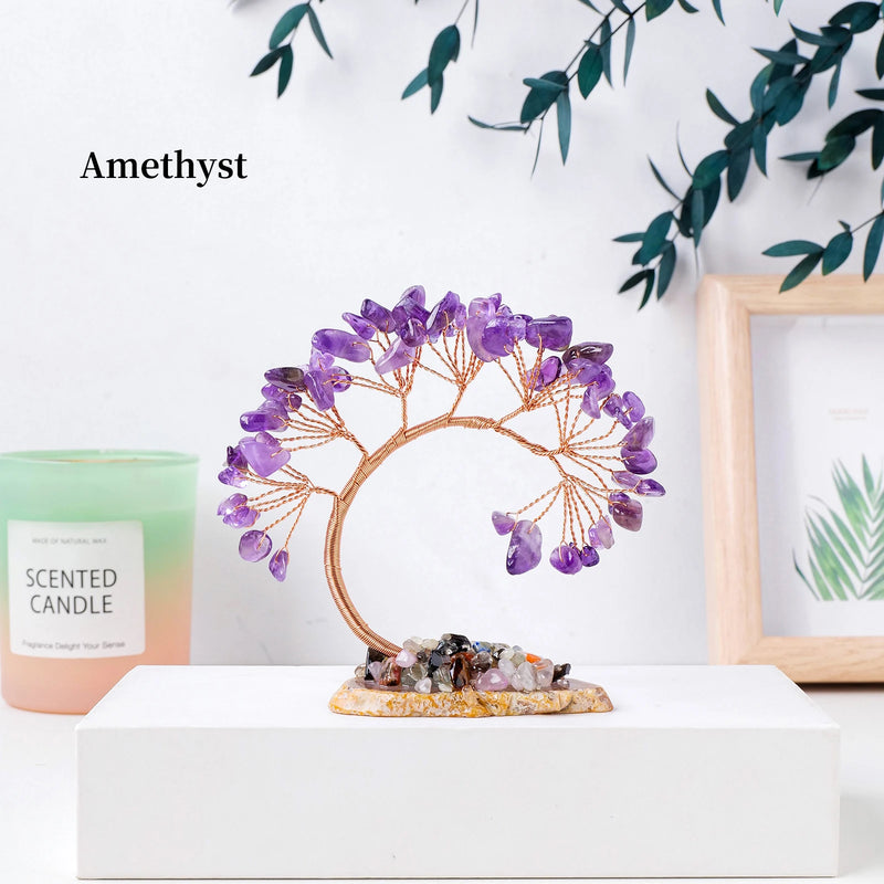 Amethysta | Natürlicher Kristall Glücksbaum mit Achat-Scheibenbasis – Handgefertigter Feng-Shui-Baum für Wohlstand & Harmonie