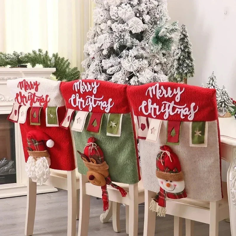 Weihnachtsstuhlbezug MerrySeat | Santa, Schneemann & Rentier Design | Stuhlhusse aus Stoff | Wiederverwendbare Deko für Weihnachten
