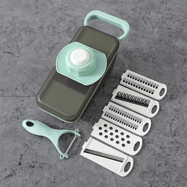 Gemüseschneider SlicePro MultiChef | 5-in-1 Küchenhobel mit Auffangbehälter | Edelstahlklingen & BPA-frei | Für Gemüse, Käse & Salat