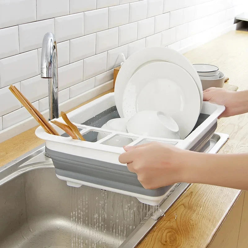 Fold&Drain Faltbares Abtropfgestell | Platzsparender Geschirrständer mit Wasserablauf | Für Teller, Schüsseln & Besteck | Waschbarer Kunststoff