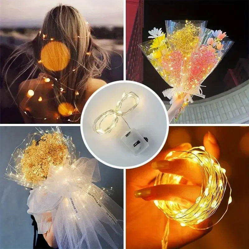 LumiGlow LED-Lichterkette 10er-Set | Warmweiß | Batteriebetrieben & Wasserdicht | Flexibler Silberdraht für Deko, Hochzeit & Party