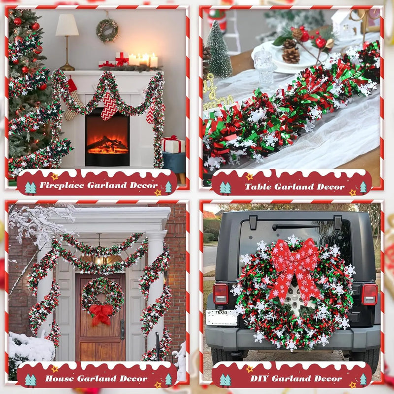 Weihnachtsgirlande FrostGlanz | 2 m Schneeflocken-Lametta | Metallic Glitzer | Baum-, Decken- & Partydekoration