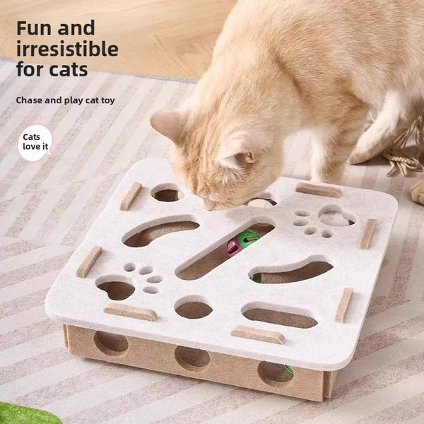 PAWFORT Katzen-Spielhaus 3-in-1 | Kratzbrett, Spielhöhle & Ballbahn | Einfach Aufbaubar