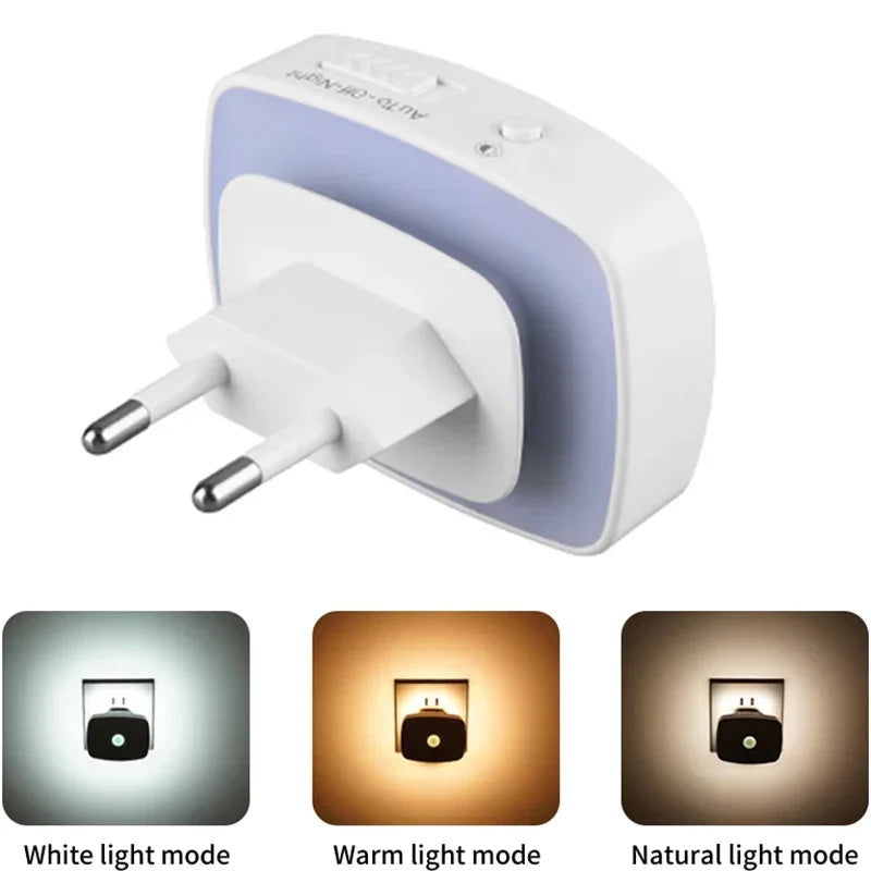 Nuvora Smart Sensor Nachtlicht | Mit Bewegungs- & Lichtsensor | 3 Lichtfarben | EU-Stecker | Energiesparend & Automatisch