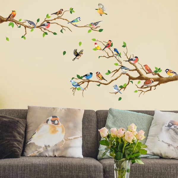 Yunavi Wandsticker Set Vogel & Blätter im Vintage-Stil | 3D-Effekt | 4-teilig | PVC | 25x35 cm pro Bogen