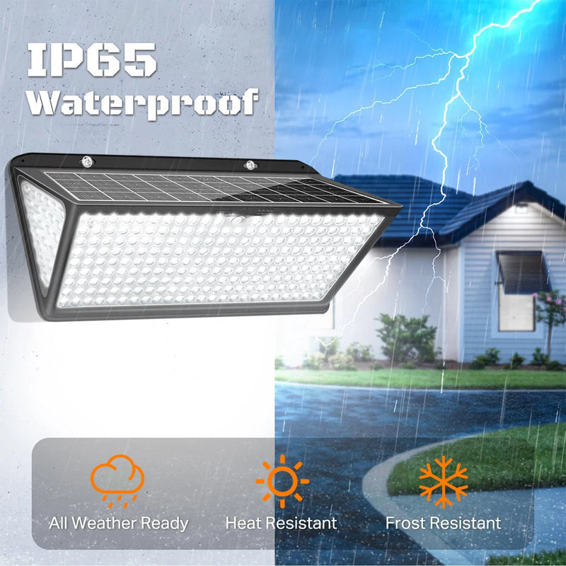 LumaVolt UltraShine 258 Solar-Wandleuchte 258 LEDs | 270° Abstrahlwinkel | Bewegungsmelder mit 3 Modi | IP65 Wasserdicht | Für Garten, Garage & Zaun