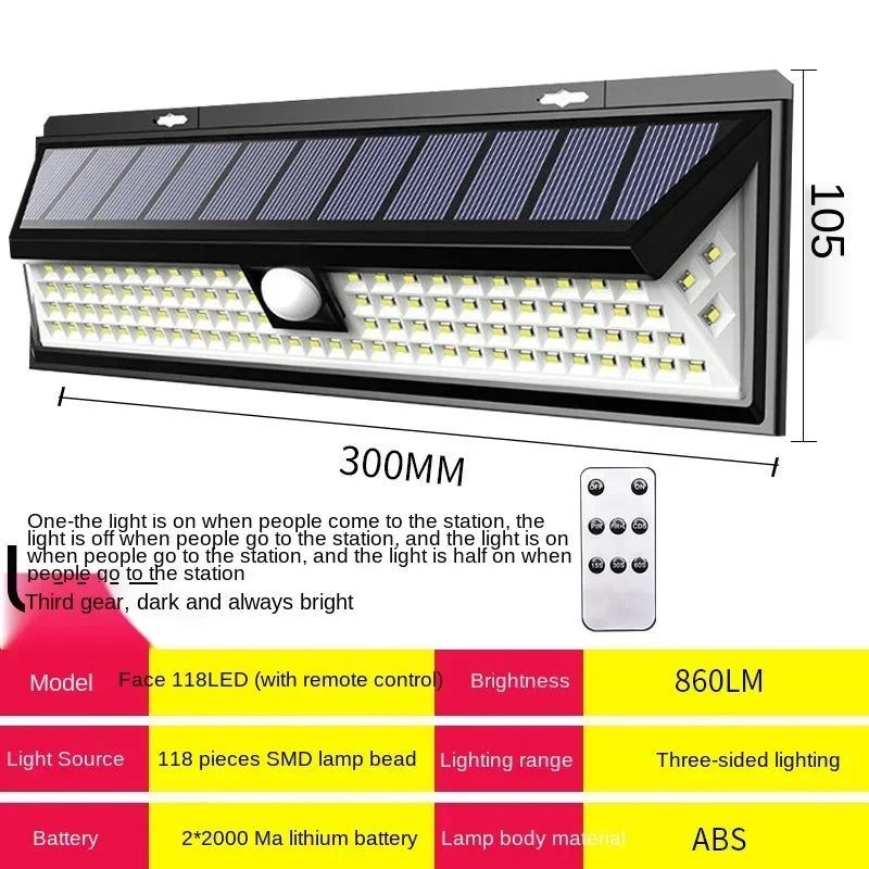 SunSecure 90 Solar Wandleuchte mit Bewegungssensor | 90 LEDs | 3 Modi | IP65 Wasserdicht | 4400 mAh Akku | Außenbeleuchtung für Garten, Terrasse & Hof
