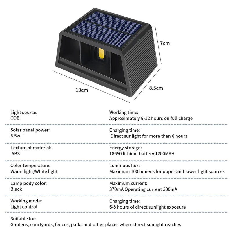 SolarLuxe Beam | LED Solar-Wandleuchte | Up & Down Licht | IP65 Wasserdicht | Verstellbarer Lichtwinkel | Für Garten & Fassade