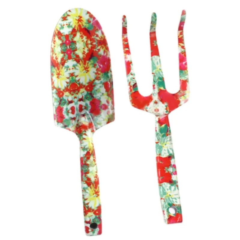 Florivita GardenSet Gartenwerkzeug-Set aus Edelstahl | 2-teilig: Handschaufel & Blumengabel | 26–29,5 cm | Floraldesign in 6 Farben