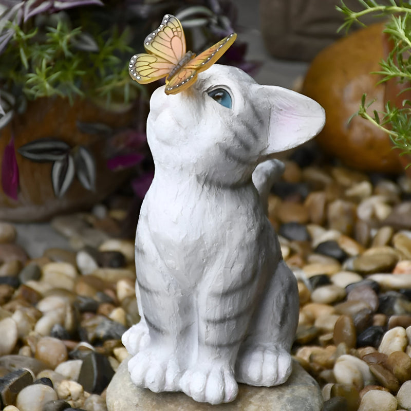 Lichtpfote Solar-Gartenfigur Katze mit LED | Wetterfest & Handgefertigt | Warmweißes Licht
