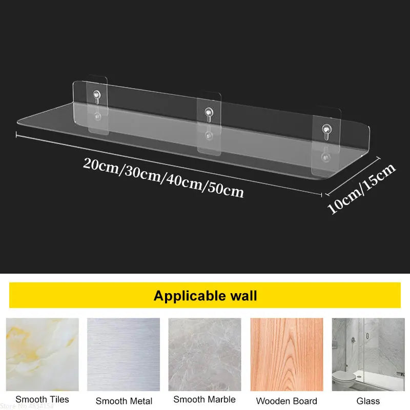 ClearEdge Living | Acryl Wandregal | Transparente Schweberegal für Bad, Küche & Wohnzimmer | 20–50 cm | Platzsparende Aufbewahrung