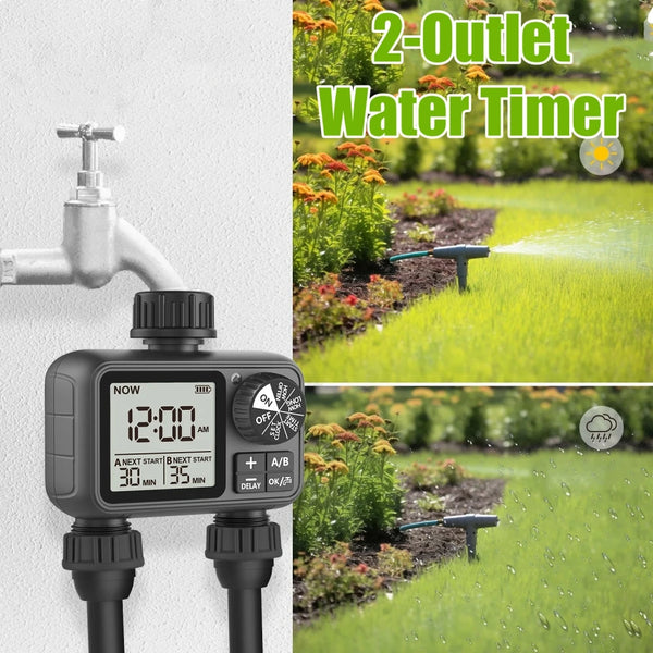 Aquavera SmartFlow Digitaler Bewässerungstimer | Automatisch & Wassersparend | Mit Regenpause & LCD-Anzeige | IPX5 Wasserdicht