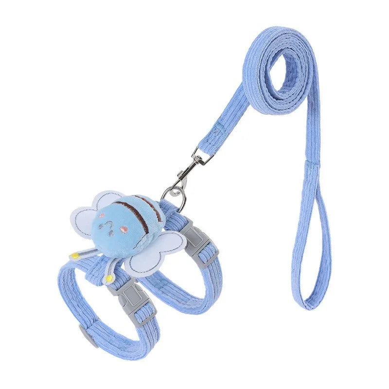 BeeWalk | Verstellbares Geschirr-Set mit Leine & Halsband | Doppellagiges Design im Cartoon-Bienen-Look | Für Katzen & kleine Hunde